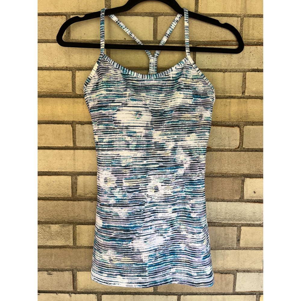 Lululemon Power Y Tank Top Blue Purple Space Dye Floral Size XS Small 4